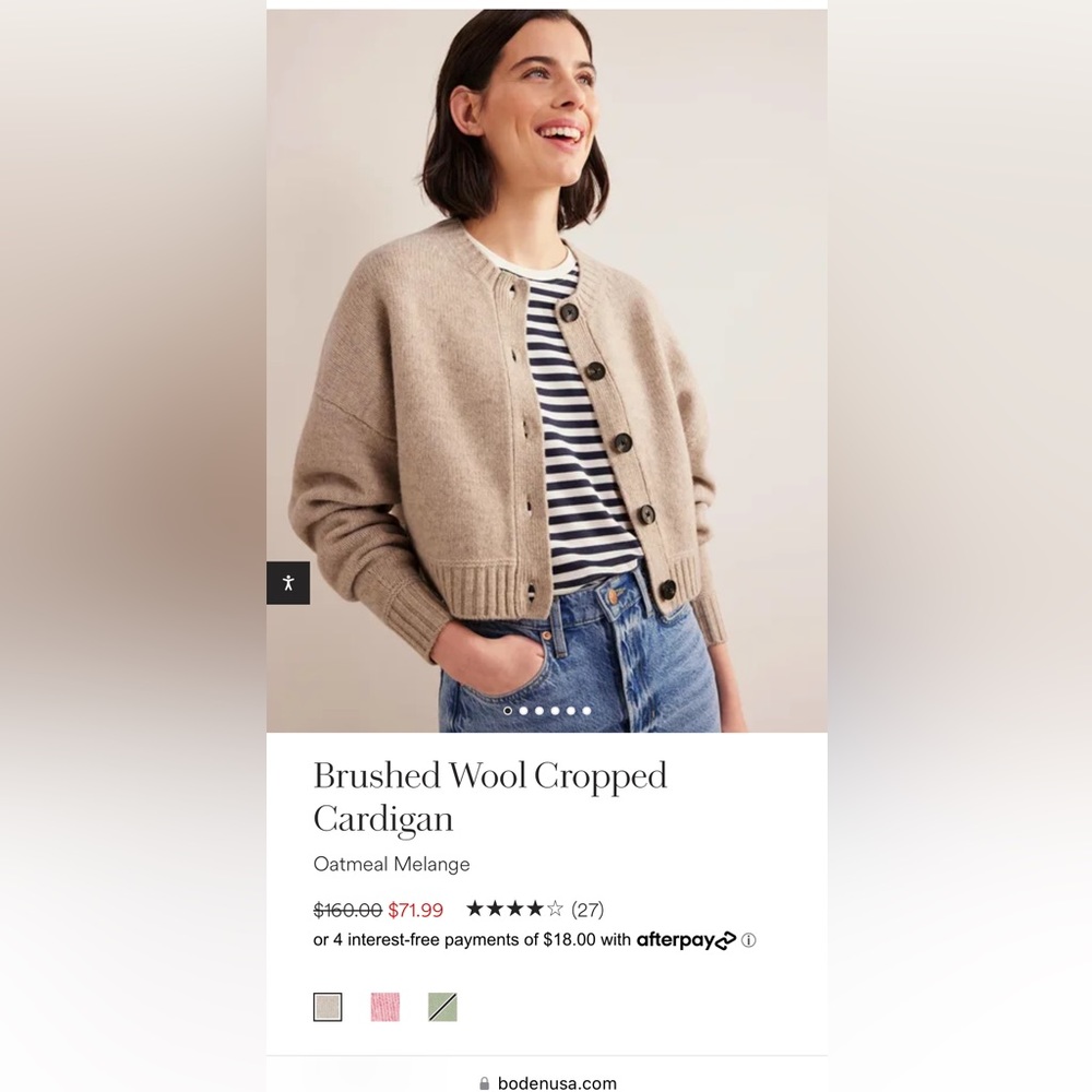 Boden brushed wool cropped cardigan NWT